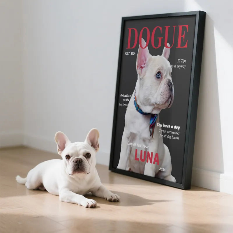 Custom Pet Photo and Names Wooden Frame Custom Canine Magazine Poster Personalized Photo Gift for Pet Lovers