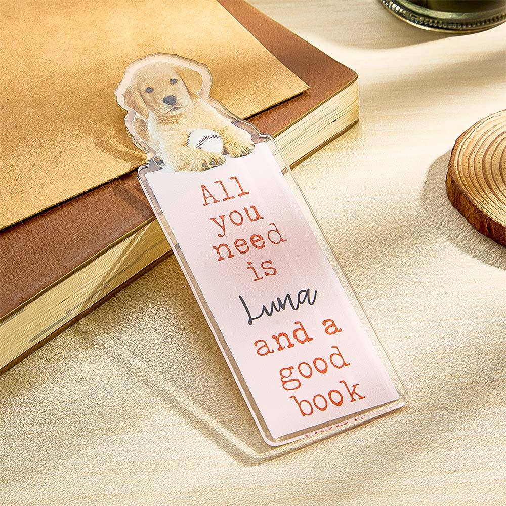 Personalized Pet Photo Acrylic Bookmark – Custom Name Gift for Dog Moms