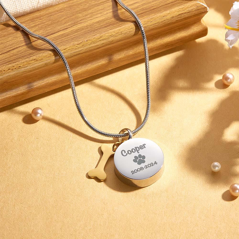 Personalized Engraved Pet Ashes Necklace Memorial Keepsake Gift for Dog Cat Pet Lovers