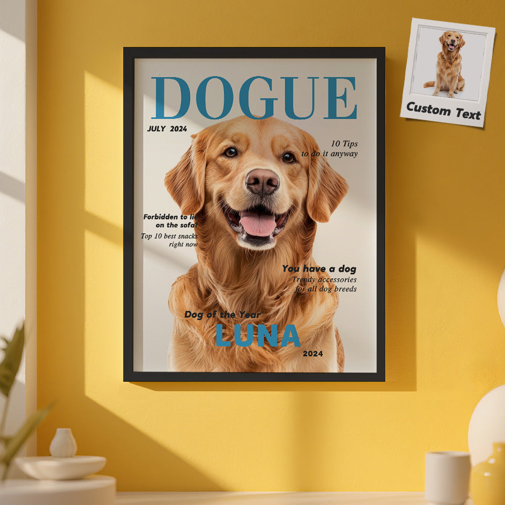 Custom Pet Photo and Names Wooden Frame Custom Canine Magazine Poster Personalized Photo Gift for Pet Lovers