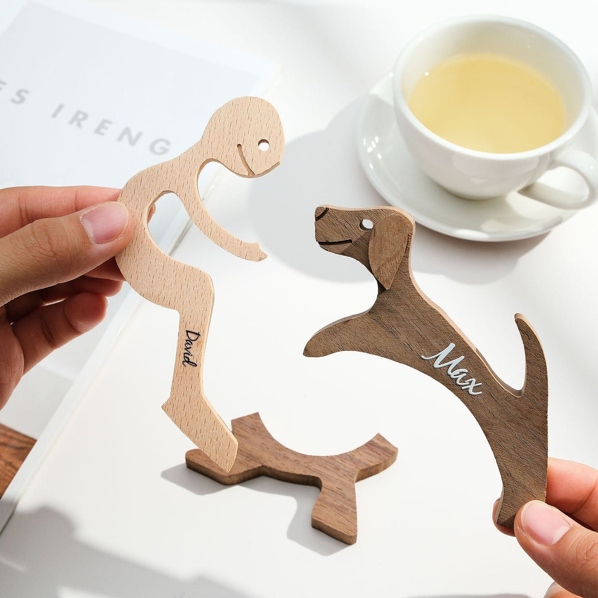 Personalized Wooden Dog Name Carving – Custom Table Décor Gift for Dog Moms