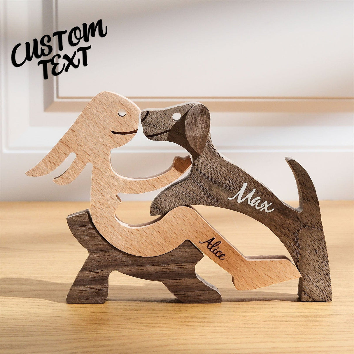 Personalized Wooden Dog Name Carving – Custom Table Décor Gift for Dog Moms