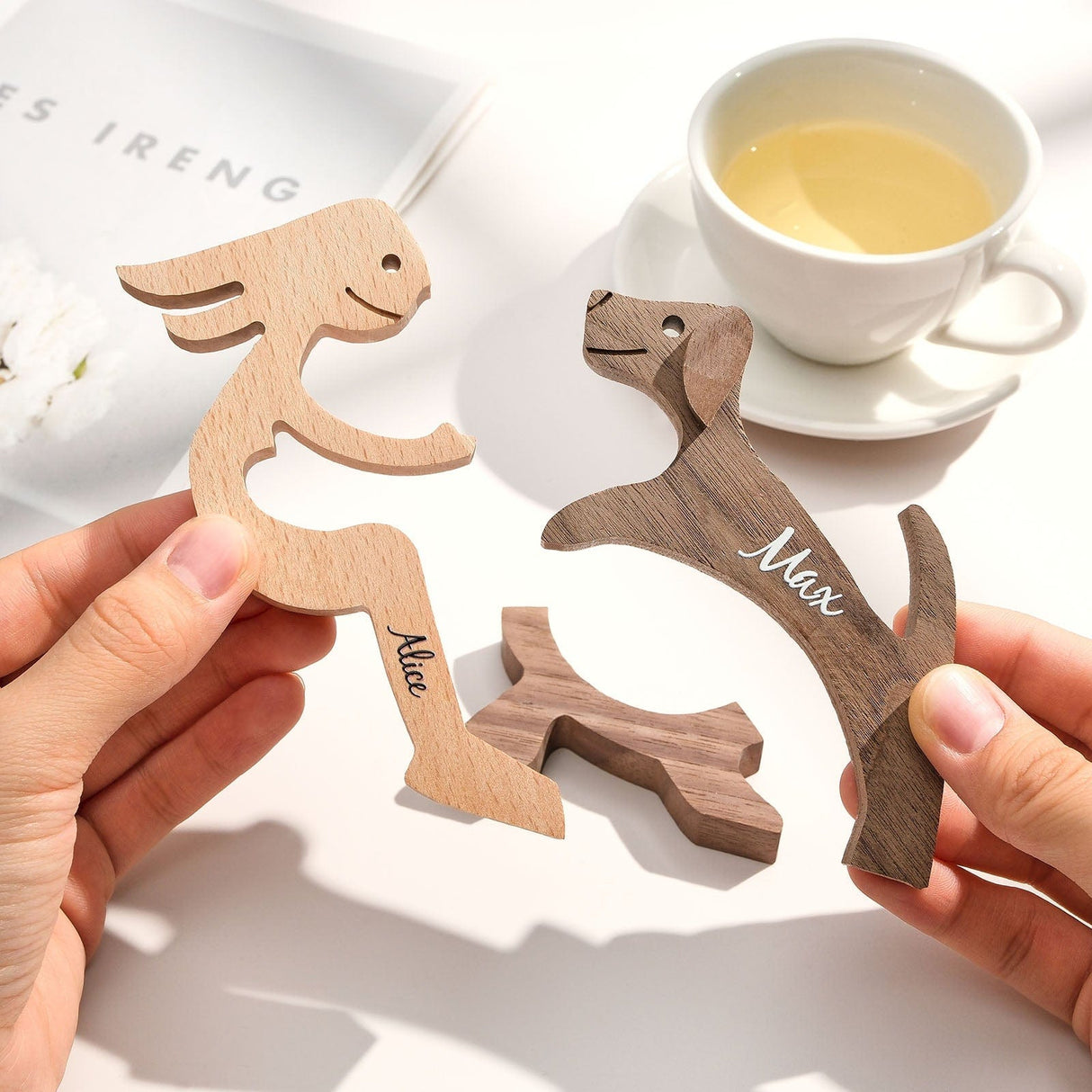 Personalized Wooden Dog Name Carving – Custom Table Décor Gift for Dog Moms