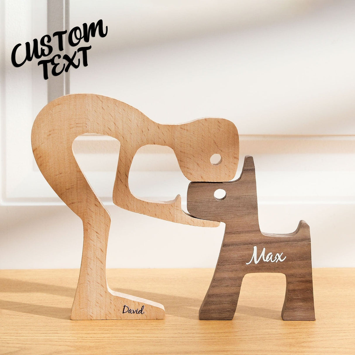 Personalized Wooden Dog Name Carving – Custom Table Décor Gift for Dog Moms
