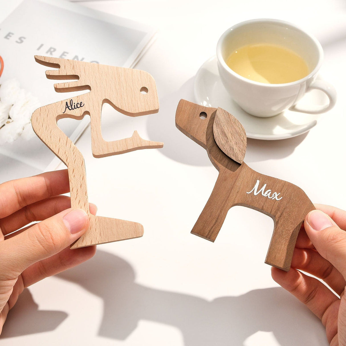 Personalized Wooden Dog Name Carving – Custom Table Décor Gift for Dog Moms