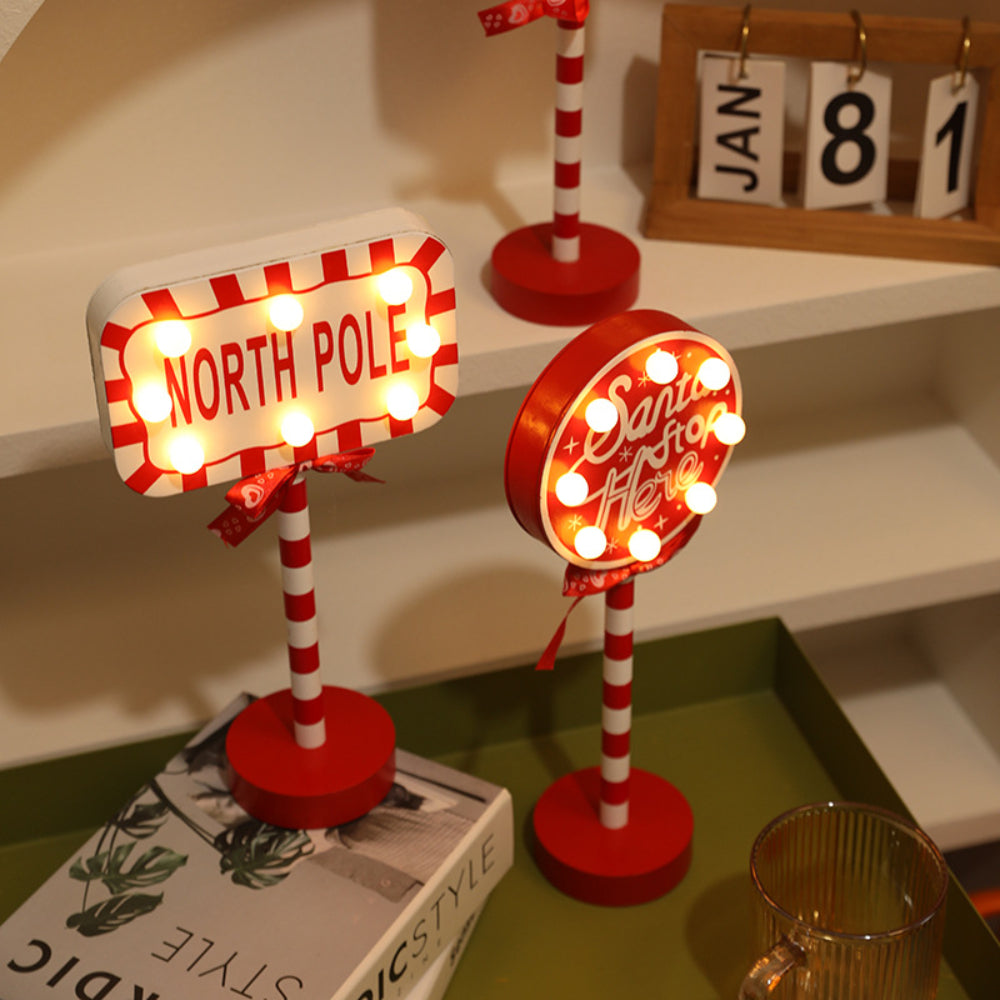 LED Wooden Christmas Light Board For Home Santa Stop Here First Sign Christmas Decoration