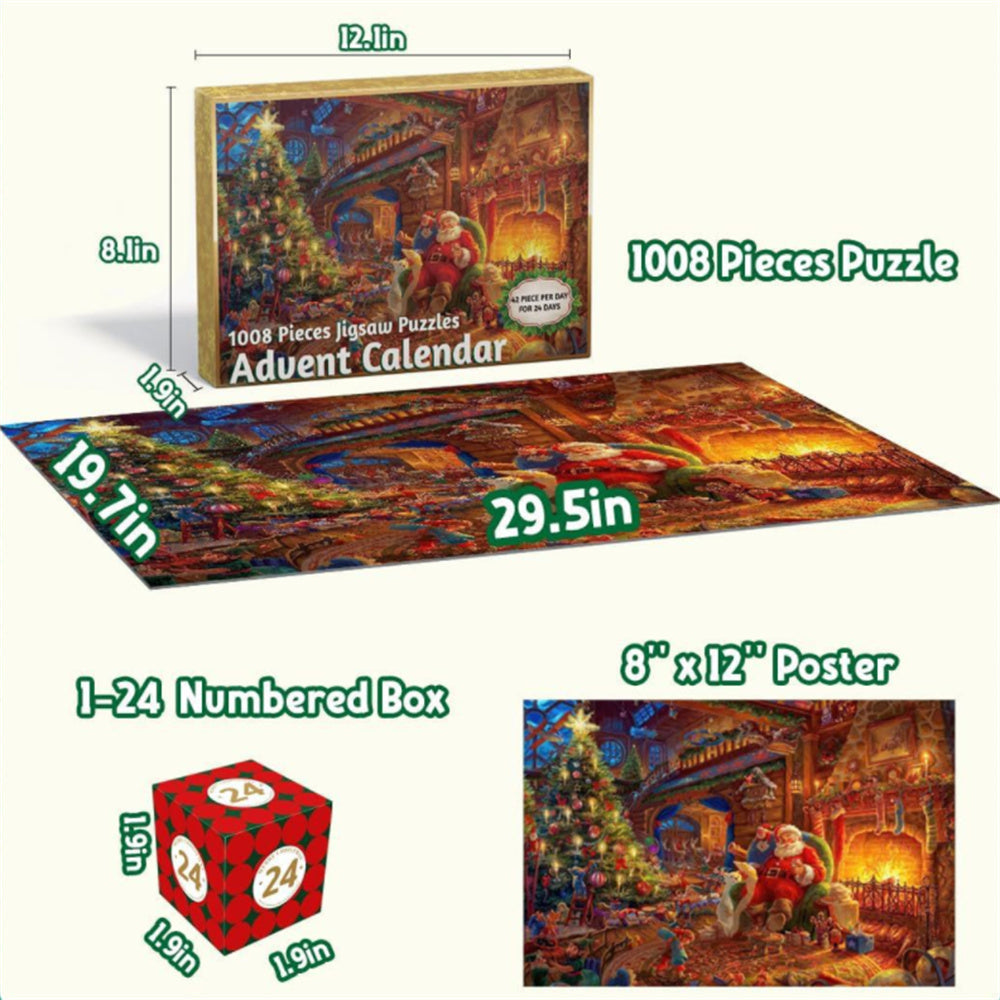 Advent Calendar Christmas Jigsaw Puzzle - 24 Boxes Christmas Countdown Puzzle Toy Gift for Kid Adult