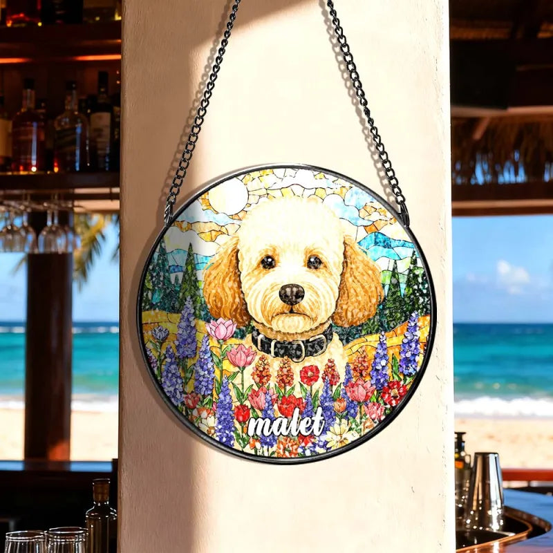 Personalized Dog Memorial Stained Glass Suncatcher Custom Pet Portrait from Photo Gift