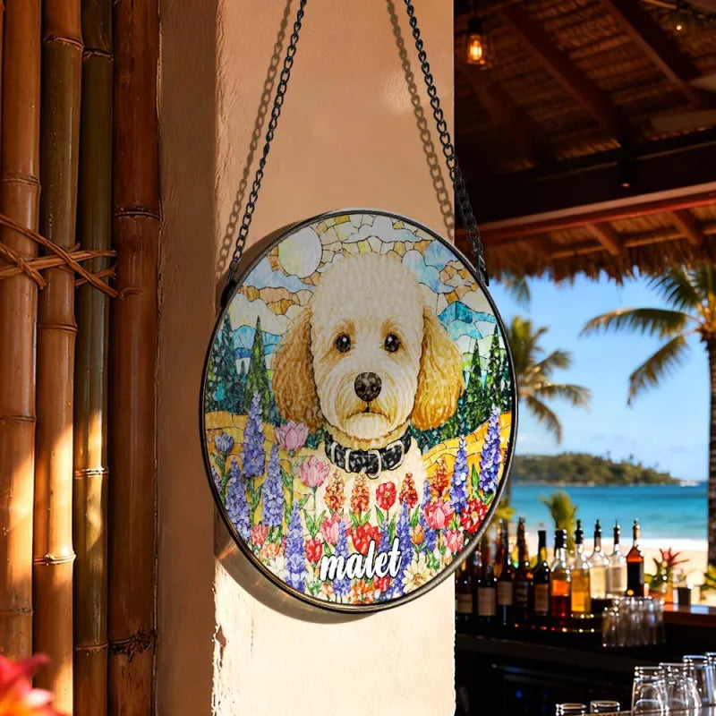 Personalized Dog Memorial Stained Glass Suncatcher Custom Pet Portrait from Photo Gift