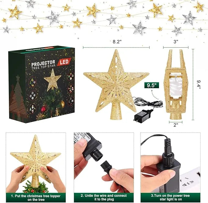 Christmas Tree Topper Star Lighted With 6 Projection Modes Christmas Star Tree Topper With Led Rotating Lights Gold Tree Topper