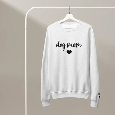 Personalized Dog Mom Crewneck Sweatshirt with Custom Sleeve Name