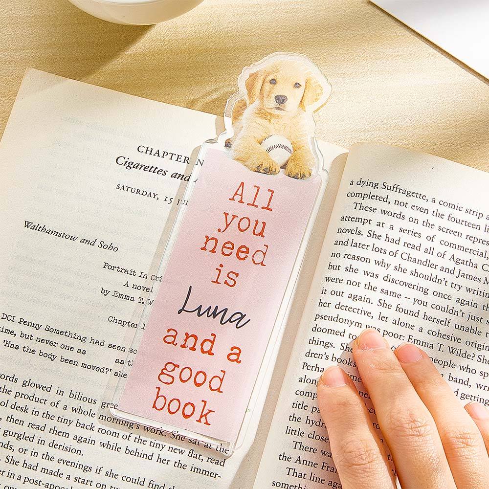Personalized Pet Photo Acrylic Bookmark – Custom Name Gift for Dog Moms
