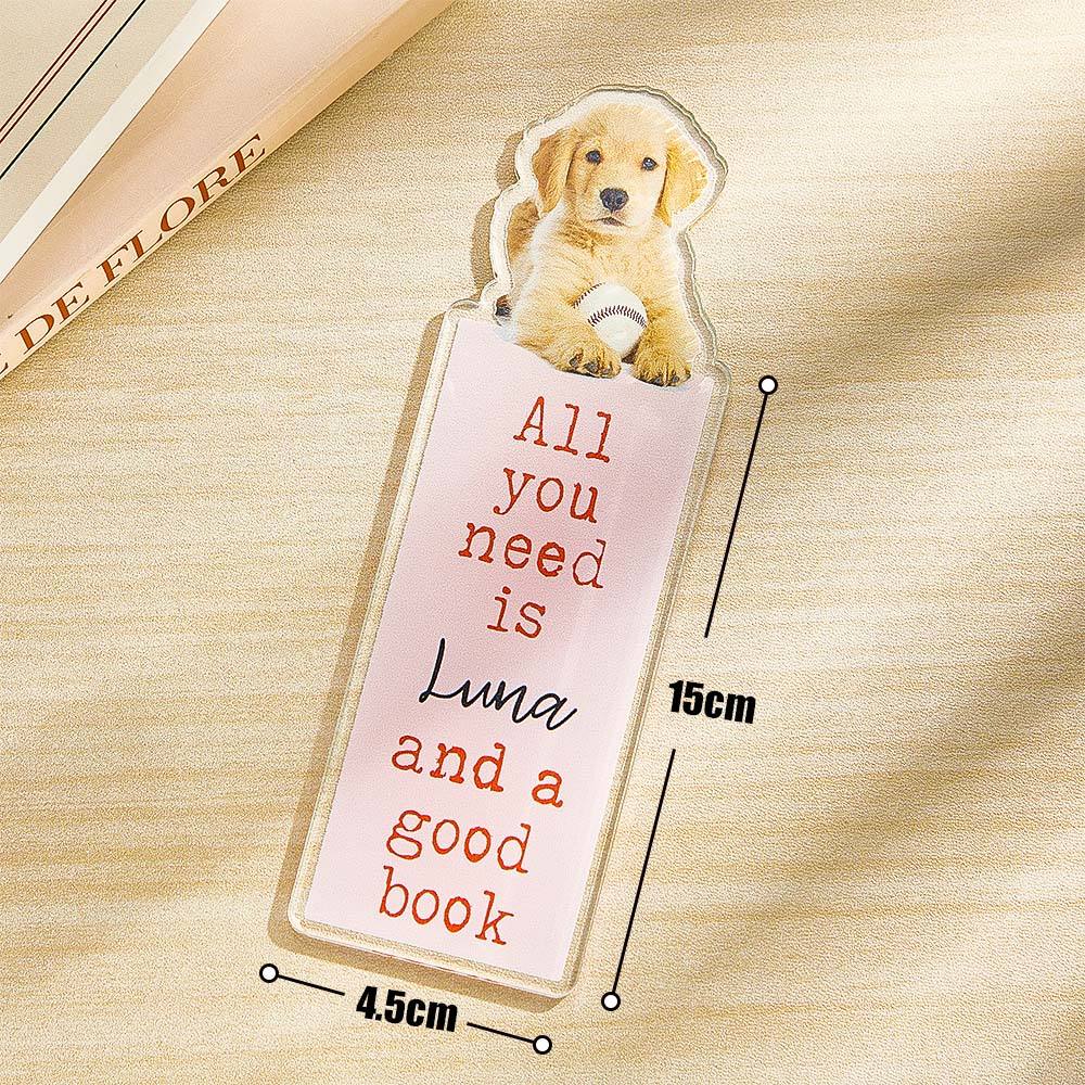Personalized Pet Photo Acrylic Bookmark – Custom Name Gift for Dog Moms