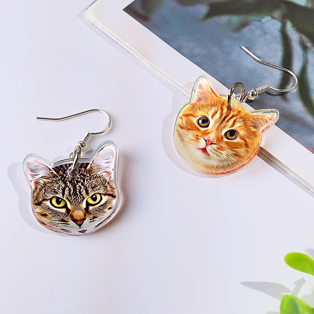 Personalized Pet Earrings (1 Pair) – Custom Dog Cat Portrait 2 Photos Customizable Birthday Gift for Pet Lovers