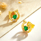 Personalized Horseshoe Stud Earrings with Heart Birthstone and Zircon Gift for Horse Lovers