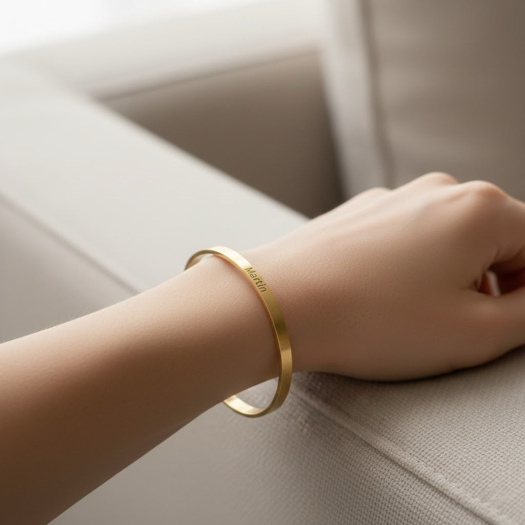 Custom 14k Gold Bangle Stainless Steel Engravable Cuff Bracelets
