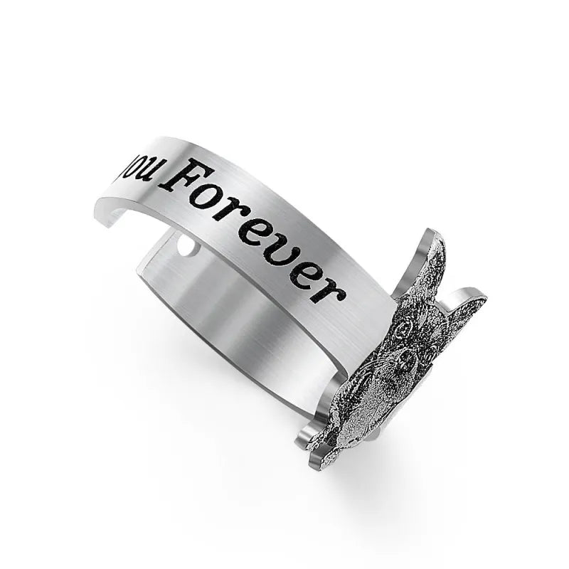 Personalized Pet Photo Ring for Women Men DIY Stainless Steel Engraved Kitten and Puppy Photo Open Ring Gift for Pet Lover