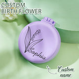 Personalized Foldable Mirror with Hair Brushes Mini Birth Flower Cushion Mirror Comb Gift for Her