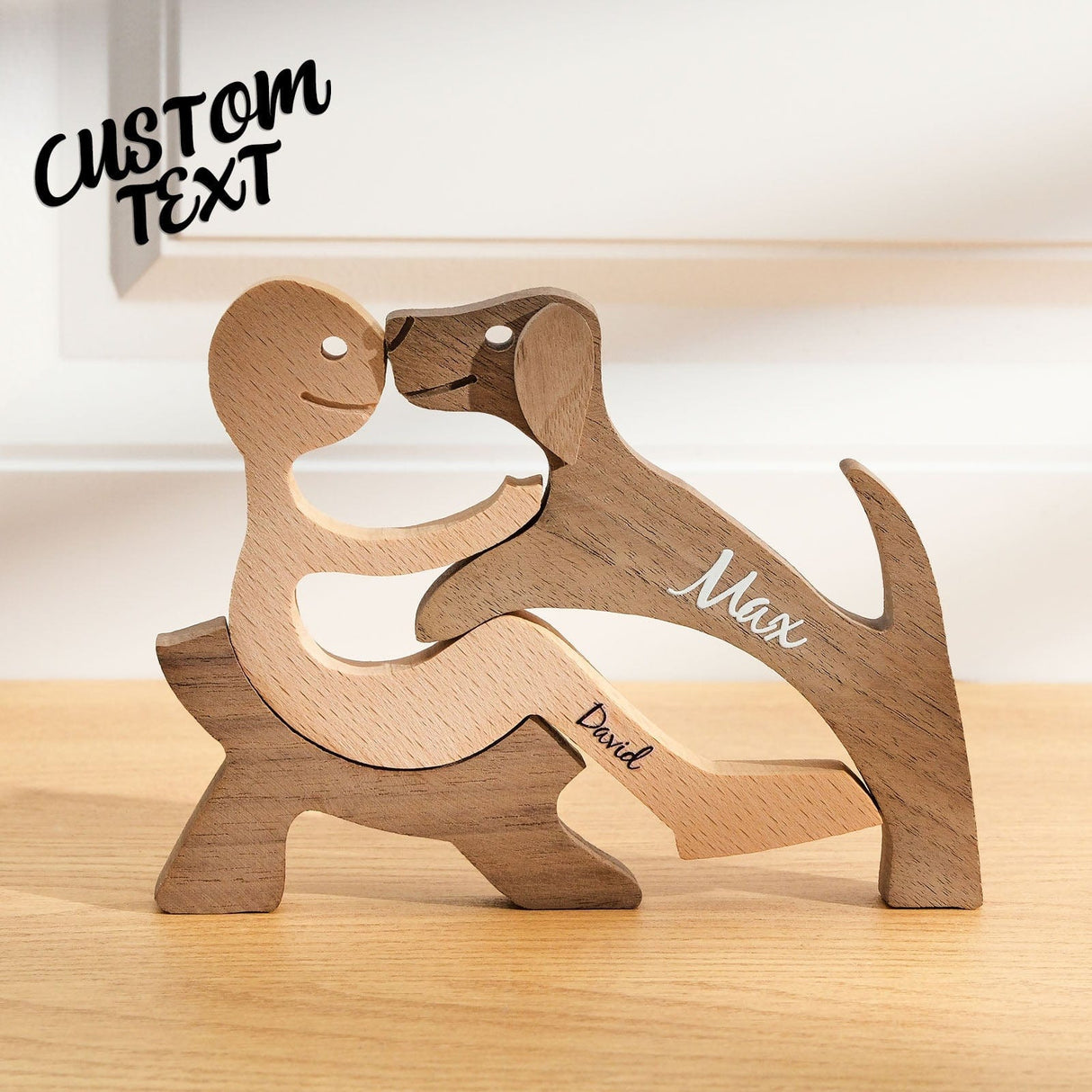 Personalized Wooden Dog Name Carving – Custom Table Décor Gift for Dog Moms
