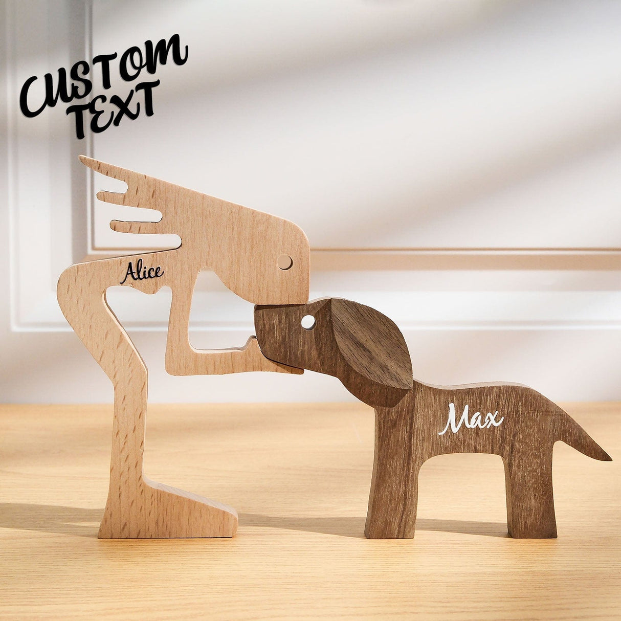 Personalized Wooden Dog Name Carving – Custom Table Décor Gift for Dog Moms