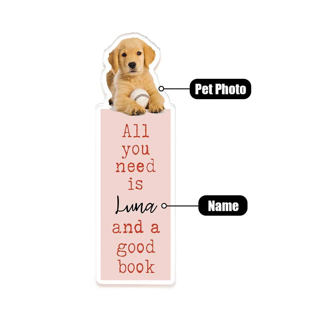Personalized Pet Photo Acrylic Bookmark – Custom Name Gift for Dog Moms