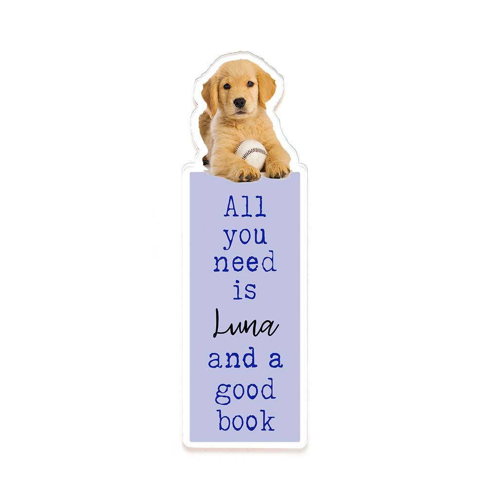 Personalized Pet Photo Acrylic Bookmark – Custom Name Gift for Dog Moms