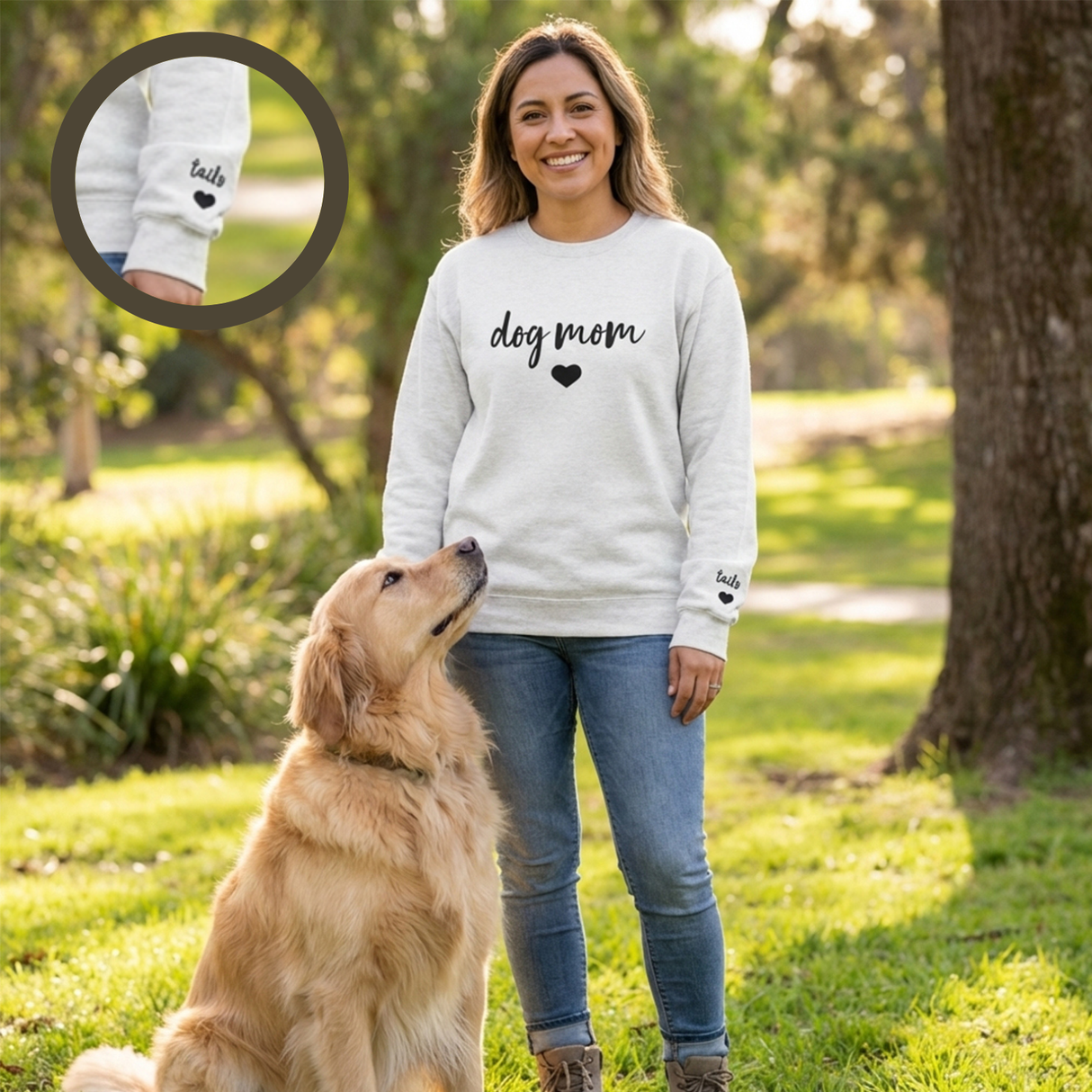 Personalized Dog Mom Crewneck Sweatshirt with Custom Sleeve Name