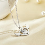 Custom Photo Engraved Necklace Angel Heart Shaped Wings Necklace Gift for Pet Lovers