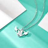 Custom Photo Engraved Necklace Angel Heart Shaped Wings Necklace Gift for Pet Lovers