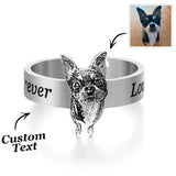 Personalized Pet Photo Ring for Women Men DIY Stainless Steel Engraved Kitten and Puppy Photo Open Ring Gift for Pet Lover