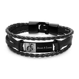 Custom Photo Men's Bracelet PU Leather Engraved Name and Date Men's Bracelet Best Valentine's Day Gift for Him
