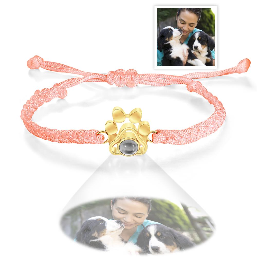 Custom Dog Paw Photo Projection Bracelet Braided Rope Bracelet Gift for Pet Lover