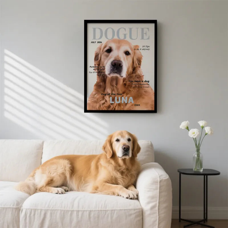 Custom Pet Photo and Names Wooden Frame Custom Canine Magazine Poster Personalized Photo Gift for Pet Lovers