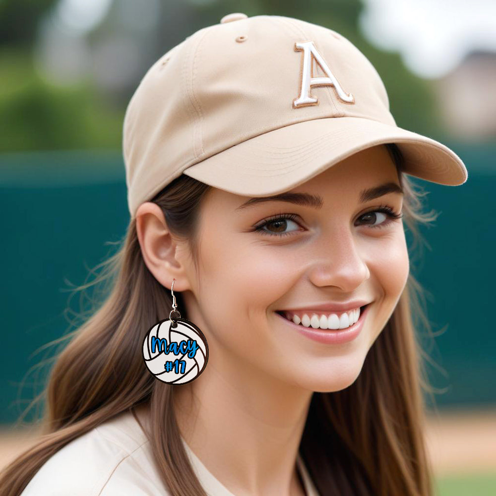 Personalized Volleyball Earrings with Name and Number Earrings Gift for Volleyball Lover