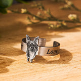 Personalized Pet Photo Ring for Women Men DIY Stainless Steel Engraved Kitten and Puppy Photo Open Ring Gift for Pet Lover