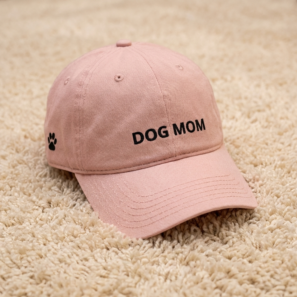 Garment‑Washed Embroidered “Dog Mom” Baseball Cap
