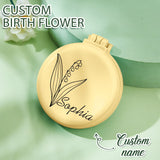 Personalized Foldable Mirror with Hair Brushes Mini Birth Flower Cushion Mirror Comb Gift for Her