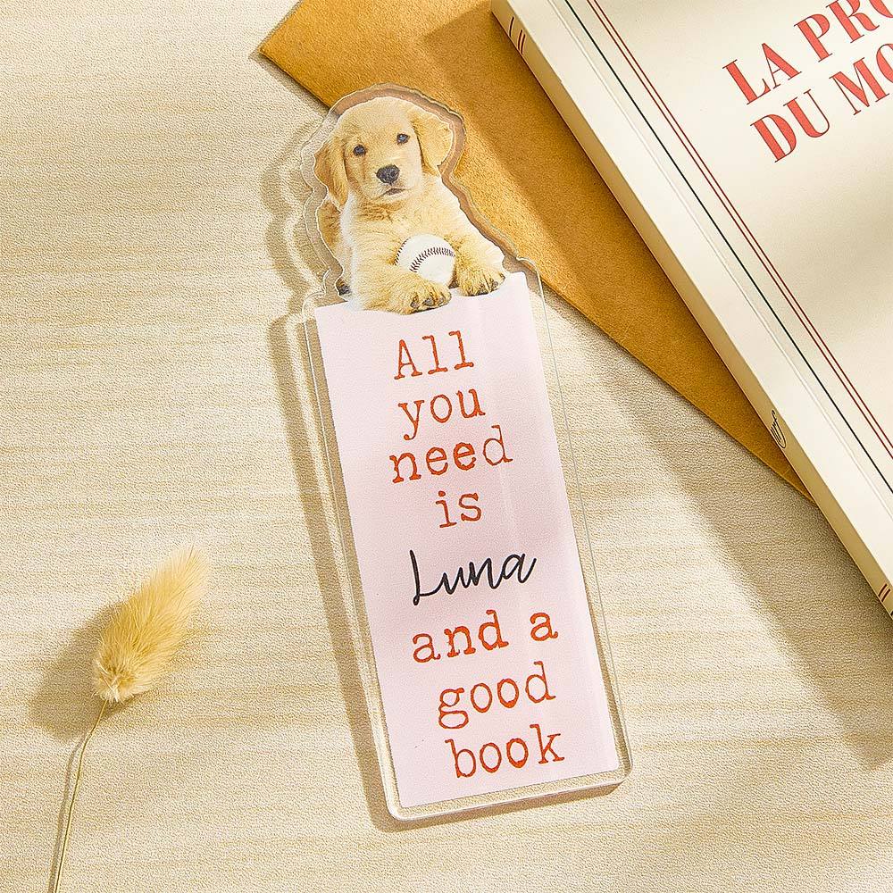 Personalized Pet Photo Acrylic Bookmark – Custom Name Gift for Dog Moms